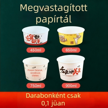 Egyszer használatos kerek papírtál, fedővel, forró és savanyú tészta, leves és vermicelli számára; alkalmas elvitelre.