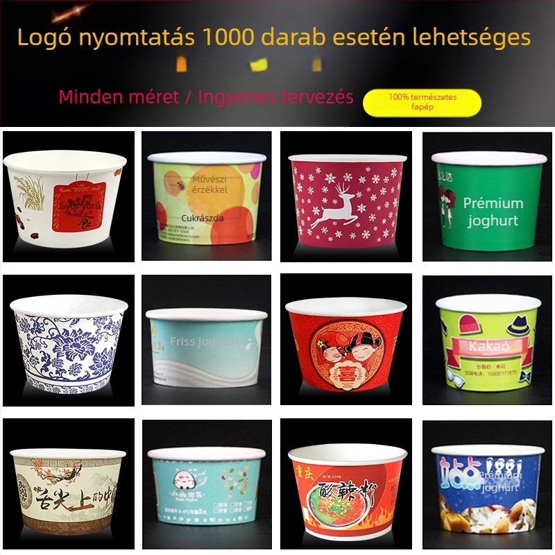 Egyszer használatos kerek papírtál, fedővel, forró és savanyú tészta, leves és vermicelli számára; alkalmas elvitelre.