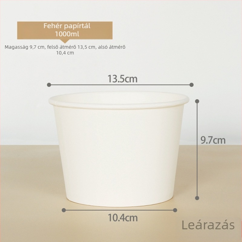 Egyszer használatos kerek papírtál, fedővel, forró és savanyú tészta, leves és vermicelli számára; alkalmas elvitelre.