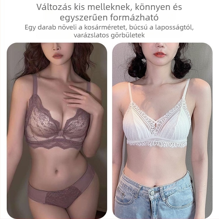 Szexi csipkés fehérnemű szett kis mellekhez, push-up, merevítő nélkül, állítható vállpántok, őszi-téli új modell