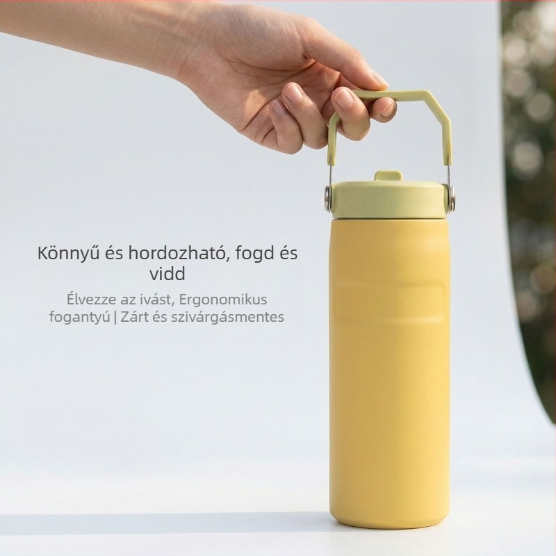 16oz Kültéri túra termosz pohár – 304 rozsdamentes acélból, szívószállal, hordozható sportos kulacs kerékpárhoz