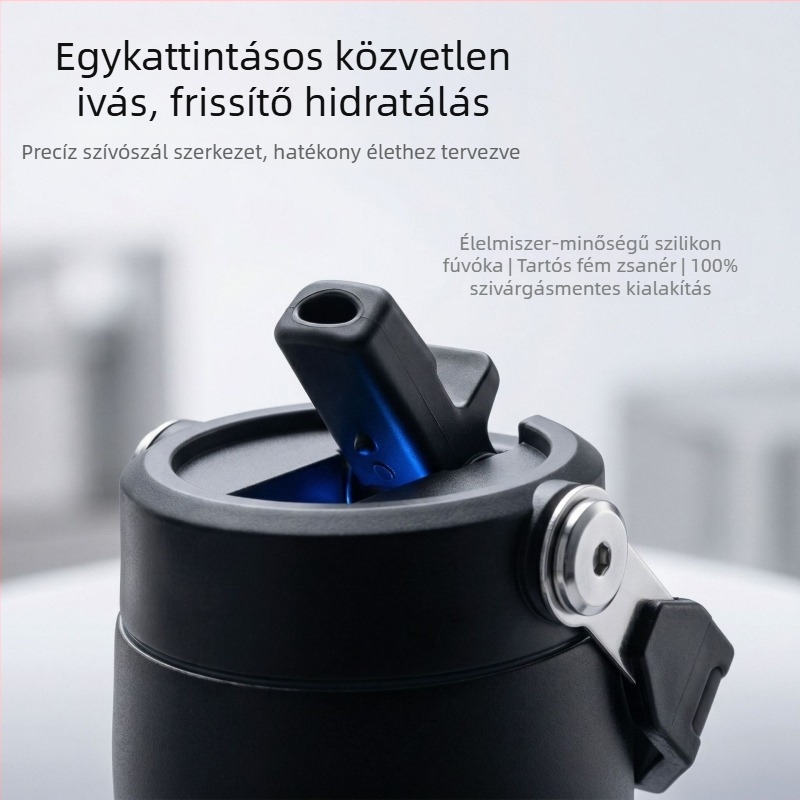 16oz Kültéri túra termosz pohár – 304 rozsdamentes acélból, szívószállal, hordozható sportos kulacs kerékpárhoz