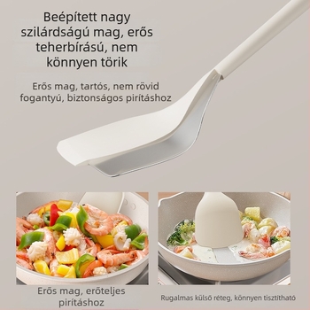 Élelmiszer-minőségű, hőálló szilikon spatula készlet fa nyéllel, tapadásmentes konyhai eszközök — leveskanál és rizsskanál