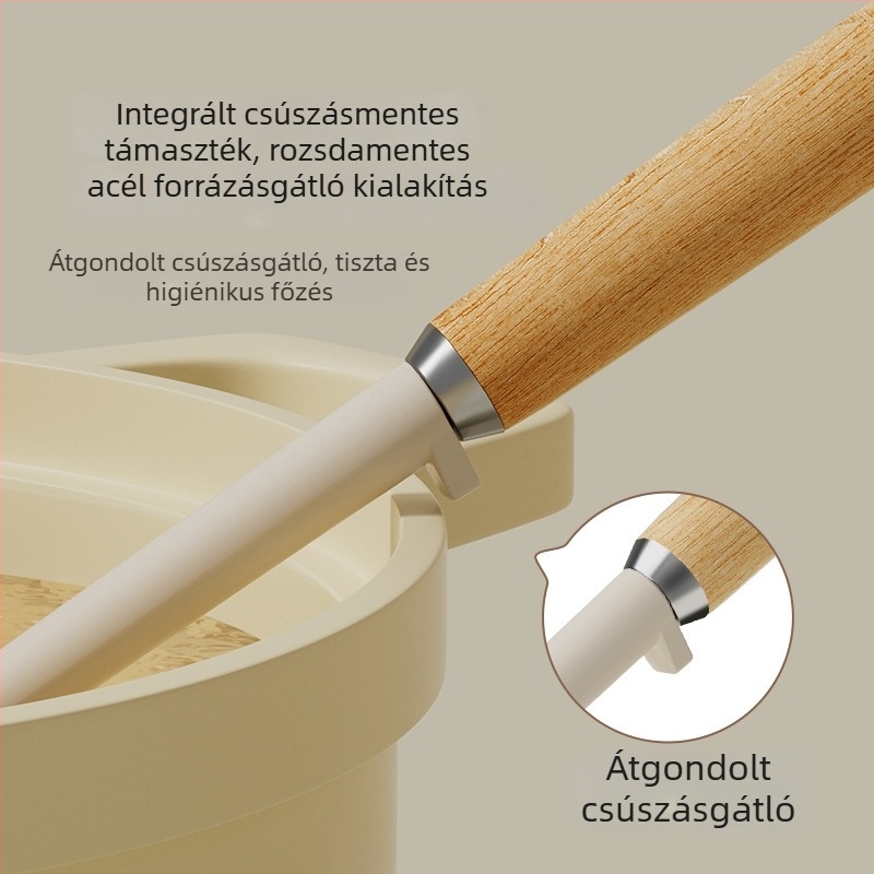 Élelmiszer-minőségű, hőálló szilikon spatula készlet fa nyéllel, tapadásmentes konyhai eszközök — leveskanál és rizsskanál