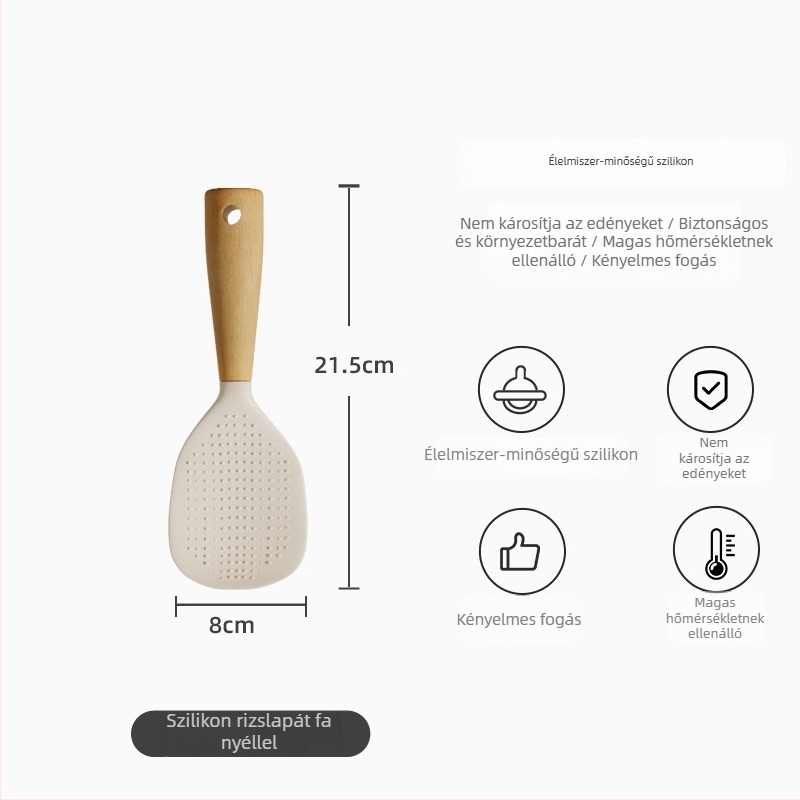 Élelmiszer-minőségű, hőálló szilikon spatula készlet fa nyéllel, tapadásmentes konyhai eszközök — leveskanál és rizsskanál