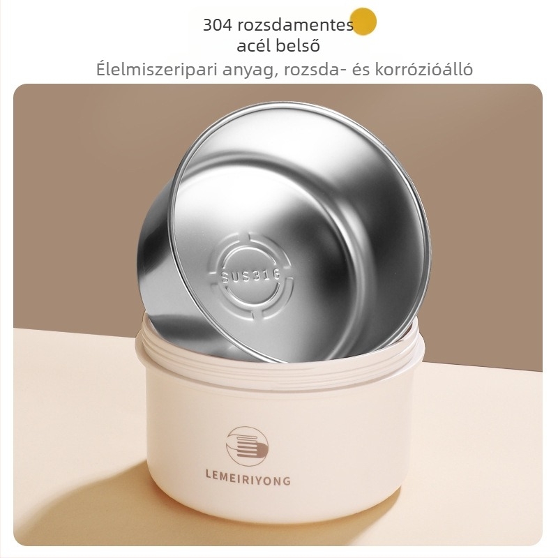 304 rozsdamentes acél hordozható ebéddoboz, elkülönített rekeszekkel, levehető és mosható, mikróhoz használható