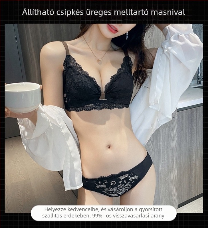 Latex csipkés melltartó készlet kismellű nőknek, drót nélküli, formázó, oldalt támasztó, Cross-border
