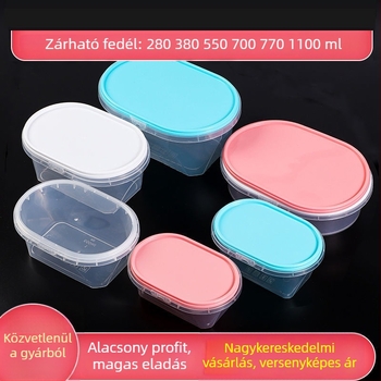 Egyszer használatos ovális ebédes doboz zárható fedéllel, vastagított PP anyagból