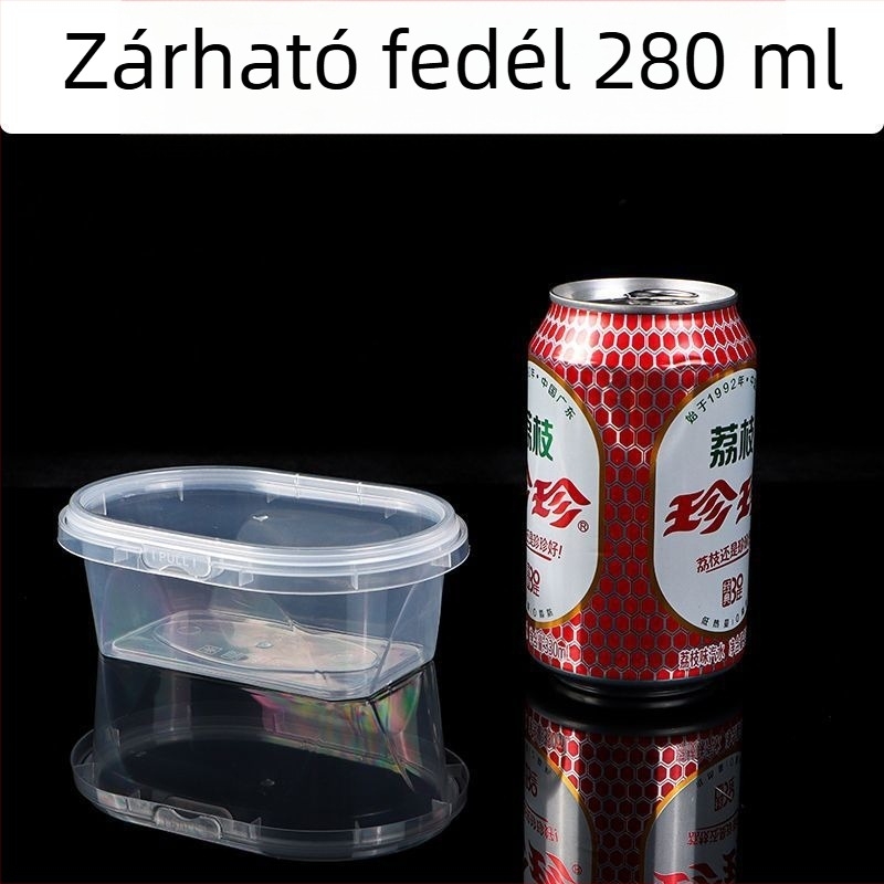 Egyszer használatos ovális ebédes doboz zárható fedéllel, vastagított PP anyagból