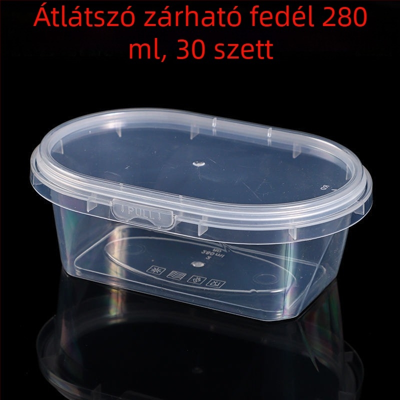Egyszer használatos ovális ebédes doboz zárható fedéllel, vastagított PP anyagból