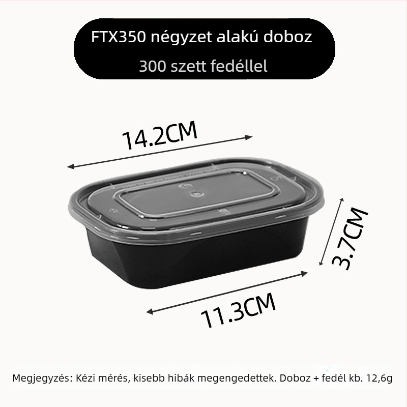 Élelmiszerbiztonságos egyszer használatos ebédes doboz, mikróban használható, vastag záródású négyszögletes kialakítás, ételcsomagoláshoz és gyümölcsök tárolásához.