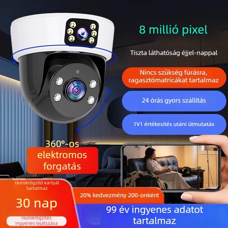 HD vezeték nélküli beltéri IP kamera 360° éjjellátással, 3MP/5MP, ABS ház