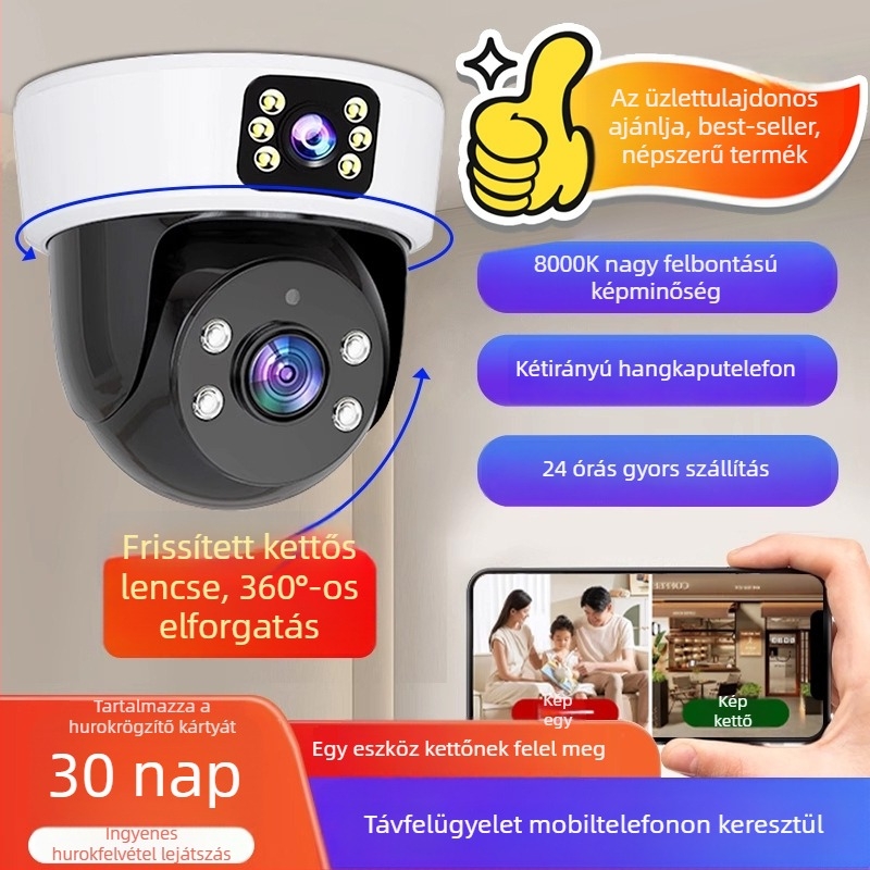 HD vezeték nélküli beltéri IP kamera 360° éjjellátással, 3MP/5MP, ABS ház