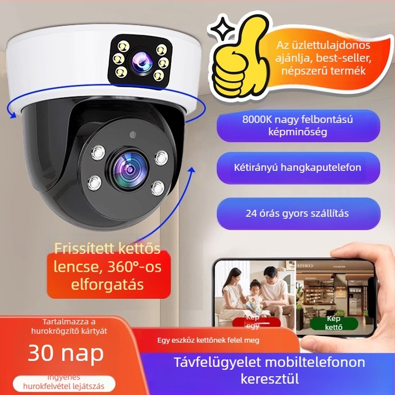 HD vezeték nélküli beltéri IP kamera 360° éjjellátással, 3MP/5MP, ABS ház
