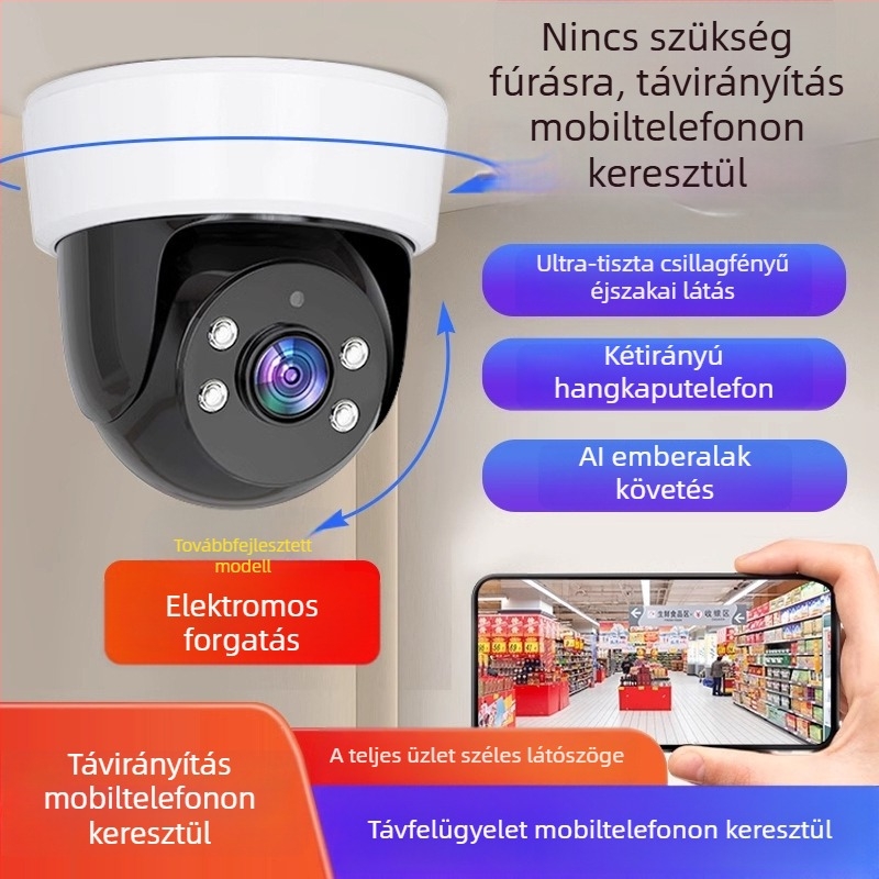 HD vezeték nélküli beltéri IP kamera 360° éjjellátással, 3MP/5MP, ABS ház