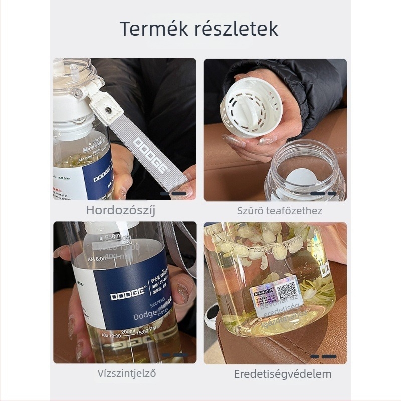 Xile Tritan sportos vízpalack – hordozható, ütésálló, Camellia dizájn, műanyag palack