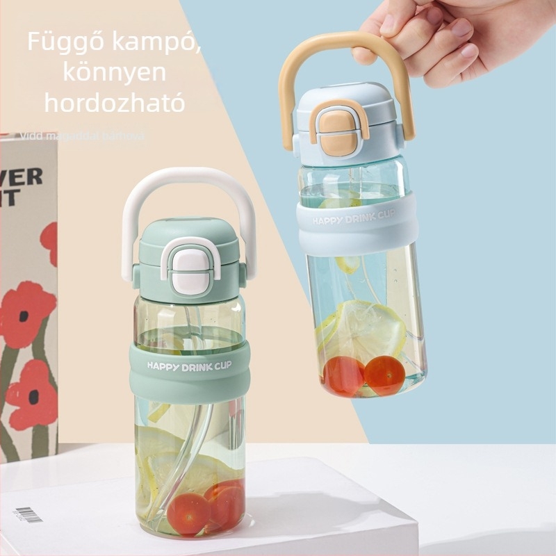 Tritan gyerekeknek sportos pohár kettős szívószállal – hordozható műanyag pohár kültéri használatra