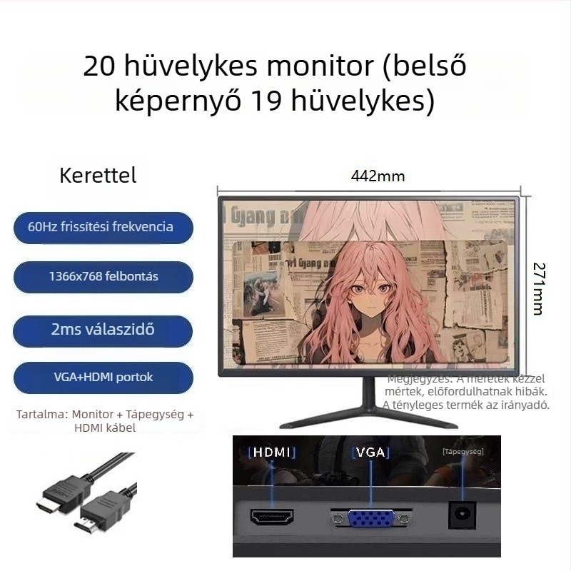 Új IPS 20/22/24 hüvelykes keretes monitor asztali számítógéphez, irodai és online tanuláshoz