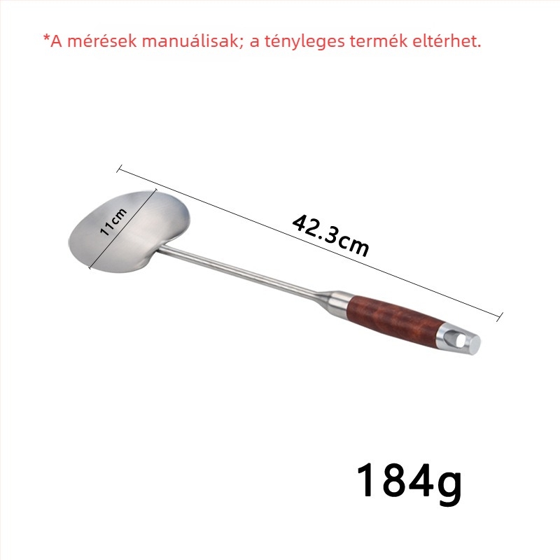 Rozsdamentes acél wok kanál akasztónyílással, vastagodott hosszú vagy rövid nyéllel, hőálló konyhai eszköz