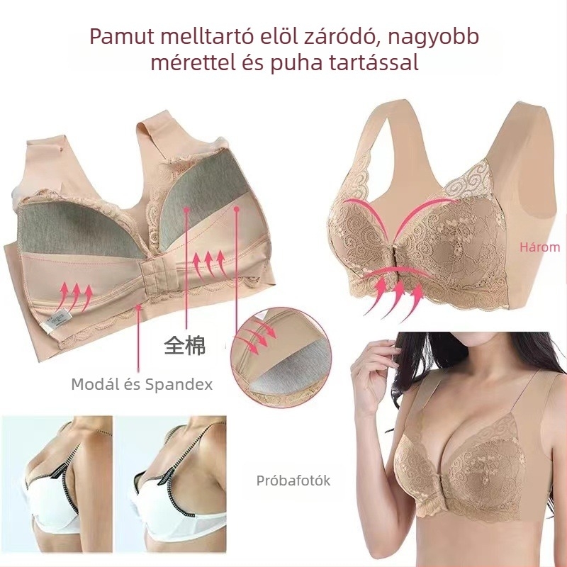Plusz méretű csipkés melltartó elülső zárással, kényelmes, szép hátsó dizájn