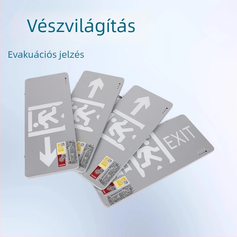 Tűzvédelmi vészvilágítás kijárati jelzéssel és lépcsőfolyosó indikátorral