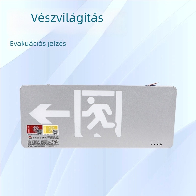 Tűzvédelmi vészvilágítás kijárati jelzéssel és lépcsőfolyosó indikátorral
