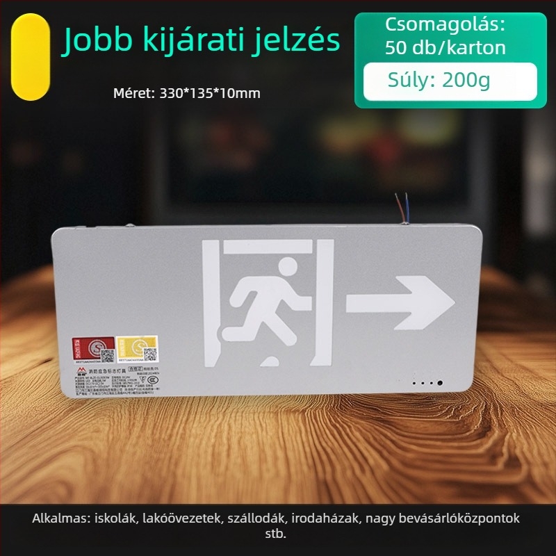 Tűzvédelmi vészvilágítás kijárati jelzéssel és lépcsőfolyosó indikátorral