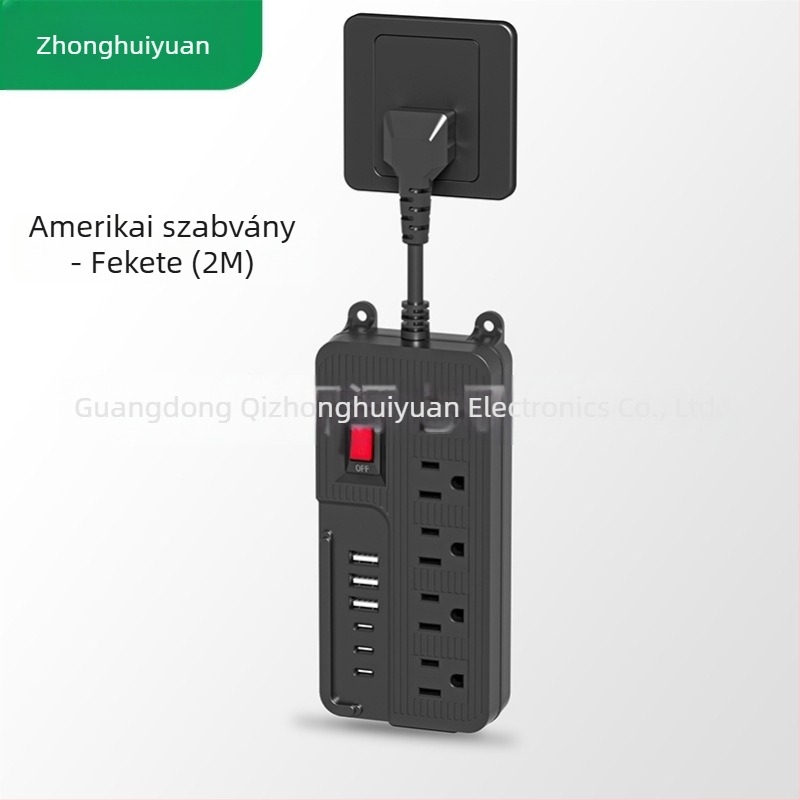 Európai szabvány szerinti hosszabbító, több aljzattal, nagy teljesítményű USB-porttal, UK és US szabványú dugók
