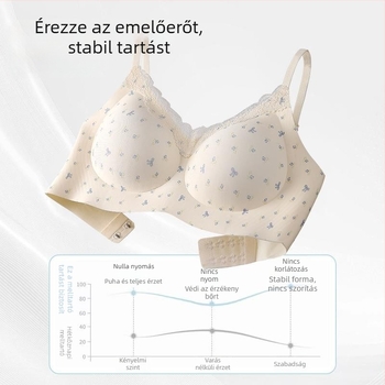 Csipkés virágmintás melltartó drót nélküli, légáteresztő, push-up hatású, kis keblekhez, állítható vállpántokkal