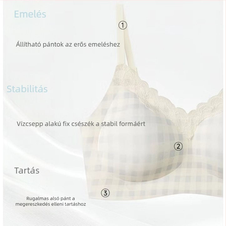 Csipkés virágmintás melltartó drót nélküli, légáteresztő, push-up hatású, kis keblekhez, állítható vállpántokkal