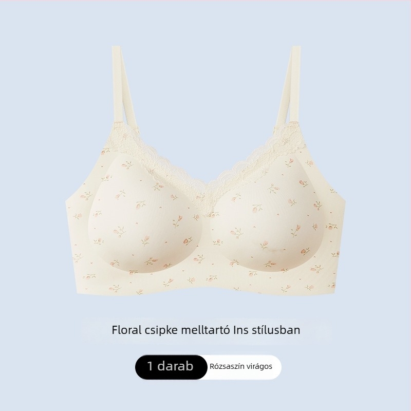 Csipkés virágmintás melltartó drót nélküli, légáteresztő, push-up hatású, kis keblekhez, állítható vállpántokkal