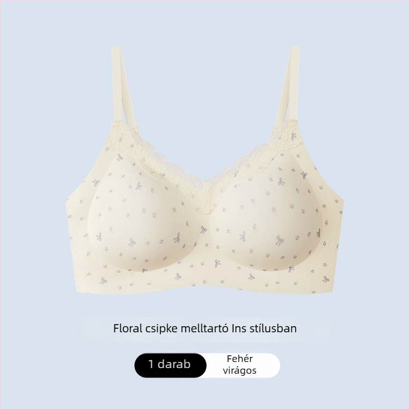 Csipkés virágmintás melltartó drót nélküli, légáteresztő, push-up hatású, kis keblekhez, állítható vállpántokkal