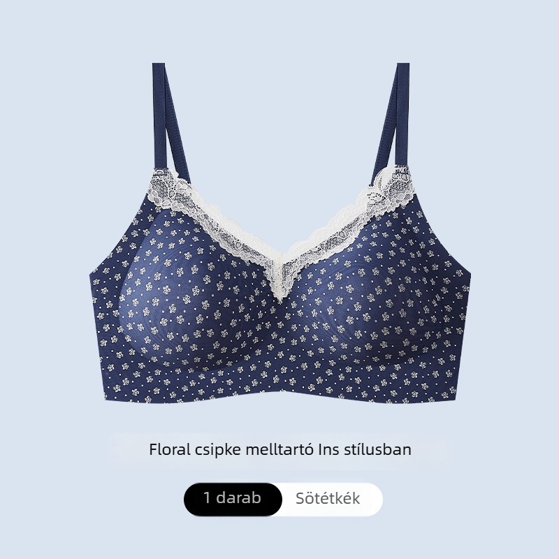 Csipkés virágmintás melltartó drót nélküli, légáteresztő, push-up hatású, kis keblekhez, állítható vállpántokkal