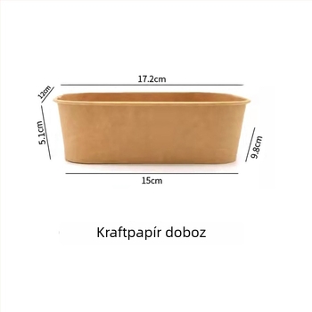 Egyszer használatos kraft papírból készült téglalap alakú tál erősített csomagoló dobozzal ételrendeléshez, piknikhez и salátához