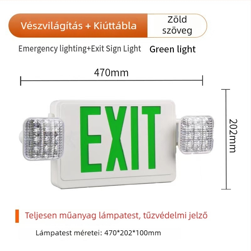 LED kijárati vészvilágítás evakuációs jelzővel, folyosókhoz és alagutakhoz