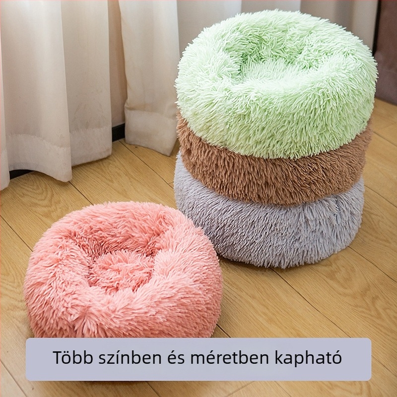 Macska- és kutyafekhely, kör alakú, téli meleg plüss, puha