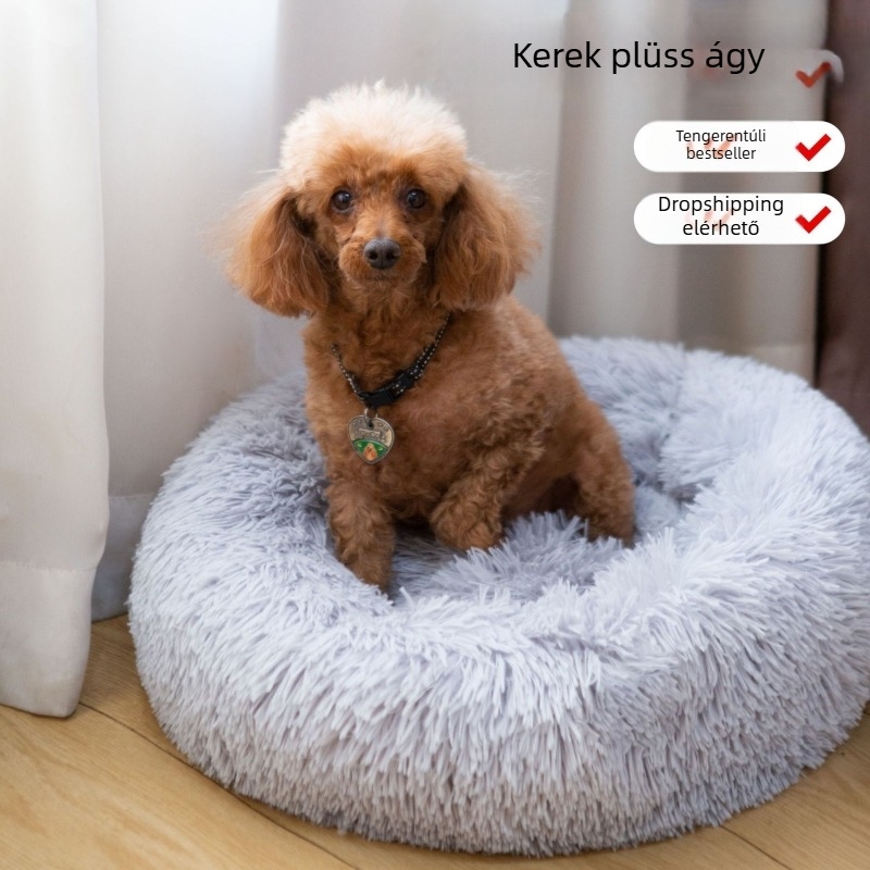 Macska- és kutyafekhely, kör alakú, téli meleg plüss, puha