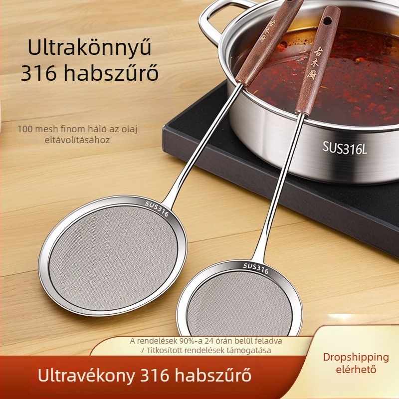 Szójaitalhoz ultrafin habosító kanál, 316L rozsdamentes acél, 100-mesh szűrő, csúszásmentes dizájn