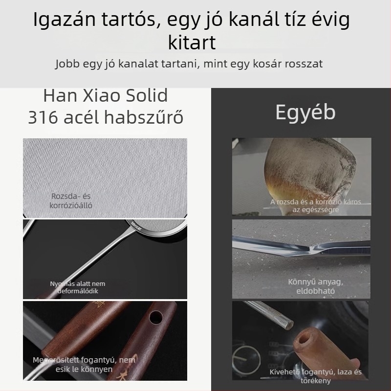 Szójaitalhoz ultrafin habosító kanál, 316L rozsdamentes acél, 100-mesh szűrő, csúszásmentes dizájn