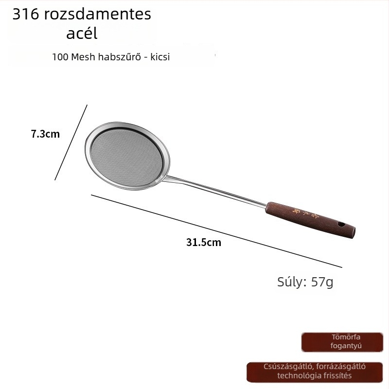 Szójaitalhoz ultrafin habosító kanál, 316L rozsdamentes acél, 100-mesh szűrő, csúszásmentes dizájn