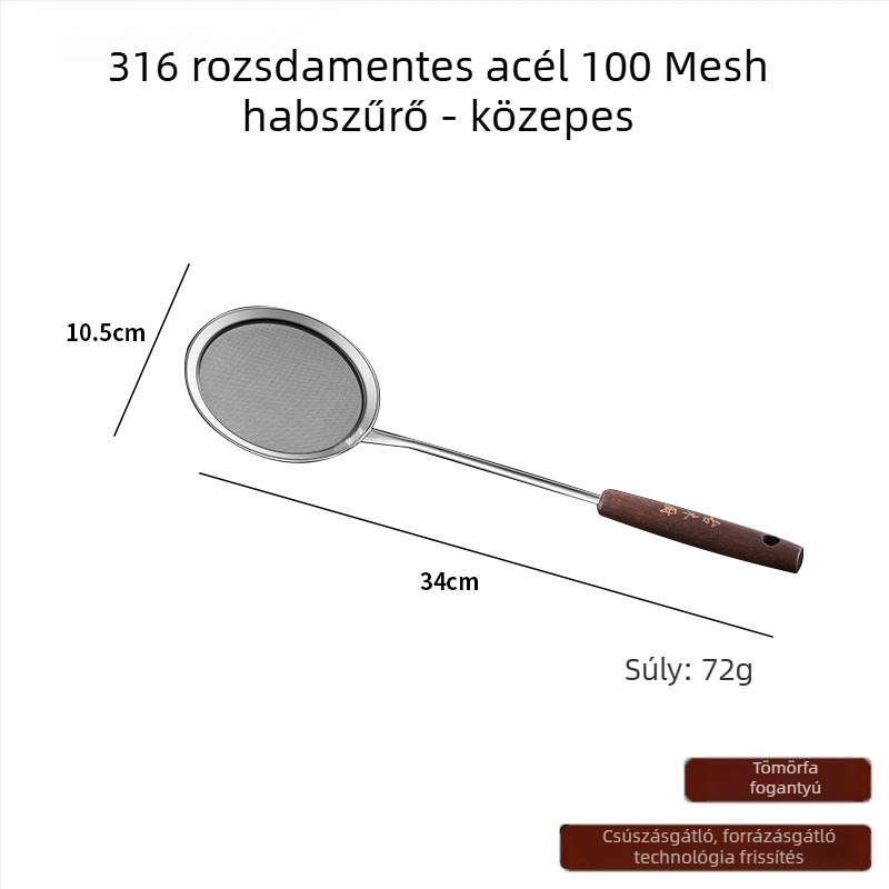 Szójaitalhoz ultrafin habosító kanál, 316L rozsdamentes acél, 100-mesh szűrő, csúszásmentes dizájn
