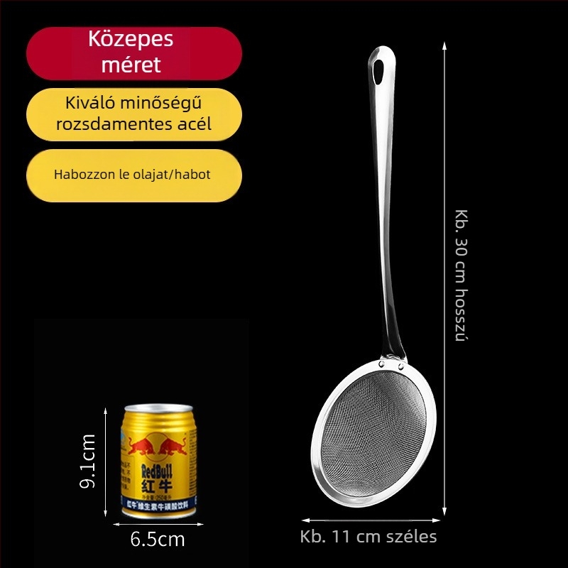 Rozsdamentes acél szűrőkanál szója tejhez, hálós szűrővel — nagy, közepes és kicsi méretek