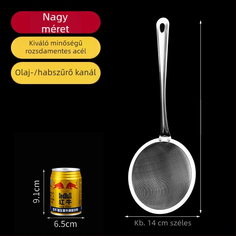 Rozsdamentes acél szűrőkanál szója tejhez, hálós szűrővel — nagy, közepes és kicsi méretek