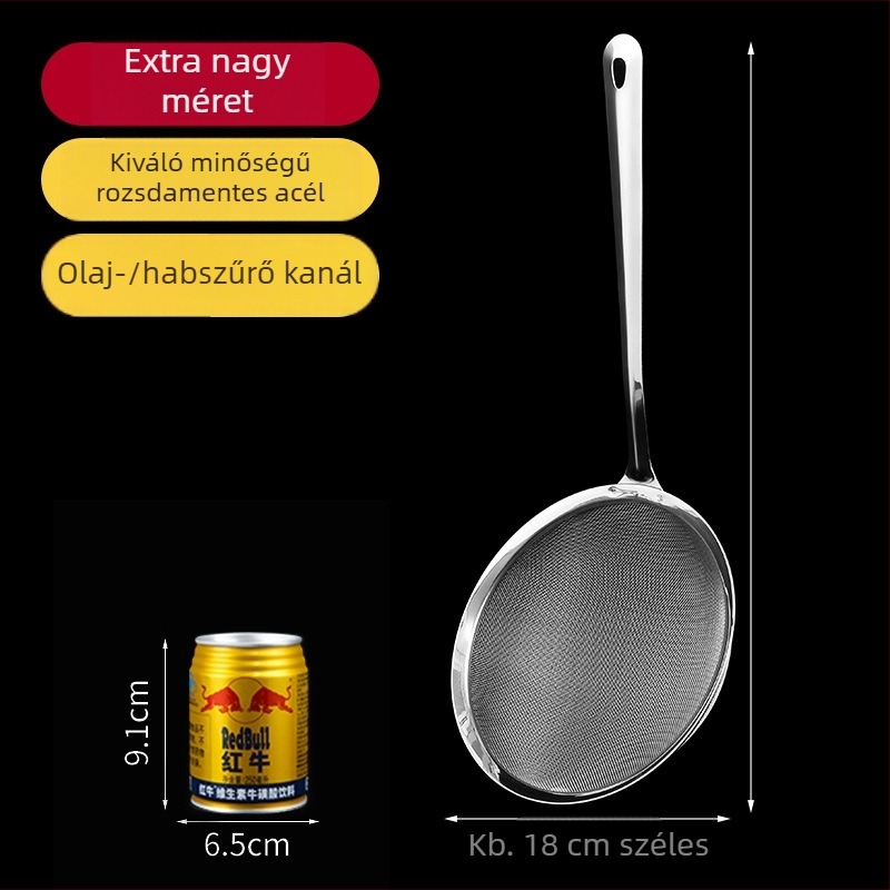 Rozsdamentes acél szűrőkanál szója tejhez, hálós szűrővel — nagy, közepes és kicsi méretek