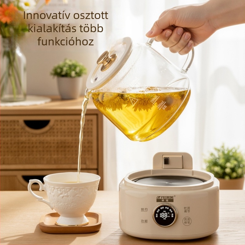 Üvegből készült egészséges teáskanna integrált forraló- és áztatórendszerrel – otthoni használatra