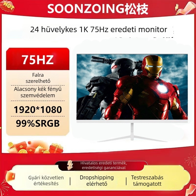 Keret nélküli játékmonitor 22–32 hüvelyk, 1080p, 75 Hz, IPS, HDMI/VGA, ipari használat