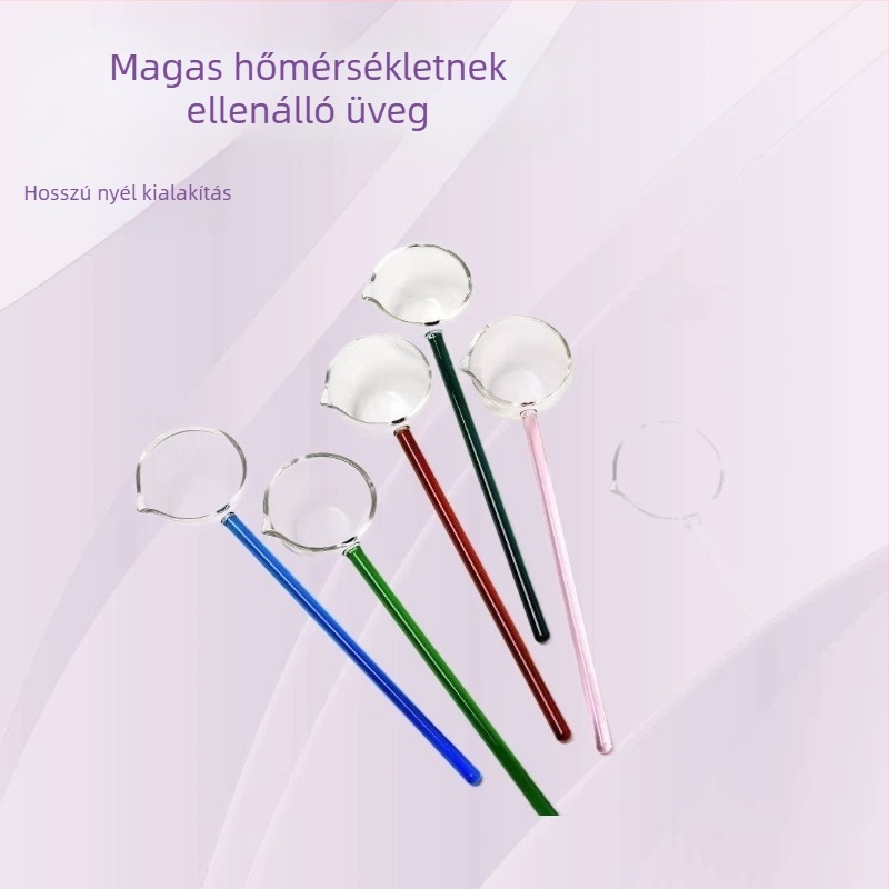 Hőálló hosszú nyelű boroszilikát üvegből készült kanál, keveréshez és ízesítéshez, színes, modern stílus