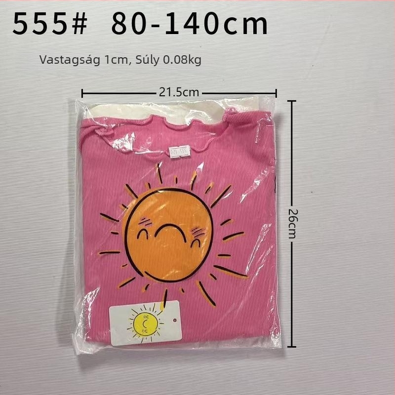 Nyári gyerekeknek készült rövid ujjú felső ice silk anyagból, aranyos és stílusos, laza szabás volánt szegéllyel