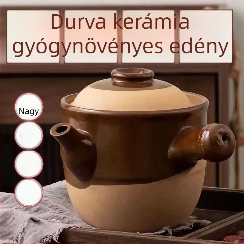 Régi gyógyszeres fazék kőedényből, durva porcelánból, gyógynövények decoctálásához, kisméretű lángon használható
