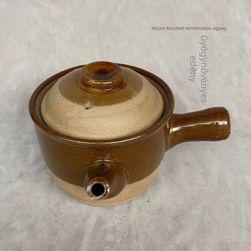 Régi gyógyszeres fazék kőedényből, durva porcelánból, gyógynövények decoctálásához, kisméretű lángon használható